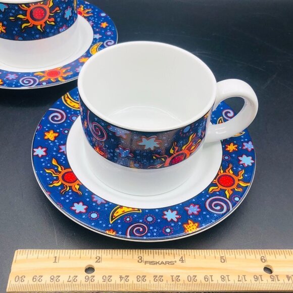 90s SAKURA Stoneware Celestial Cup Saucer Set PAIR Vintage Astral Moon Star Sun - Picture 9 of 10